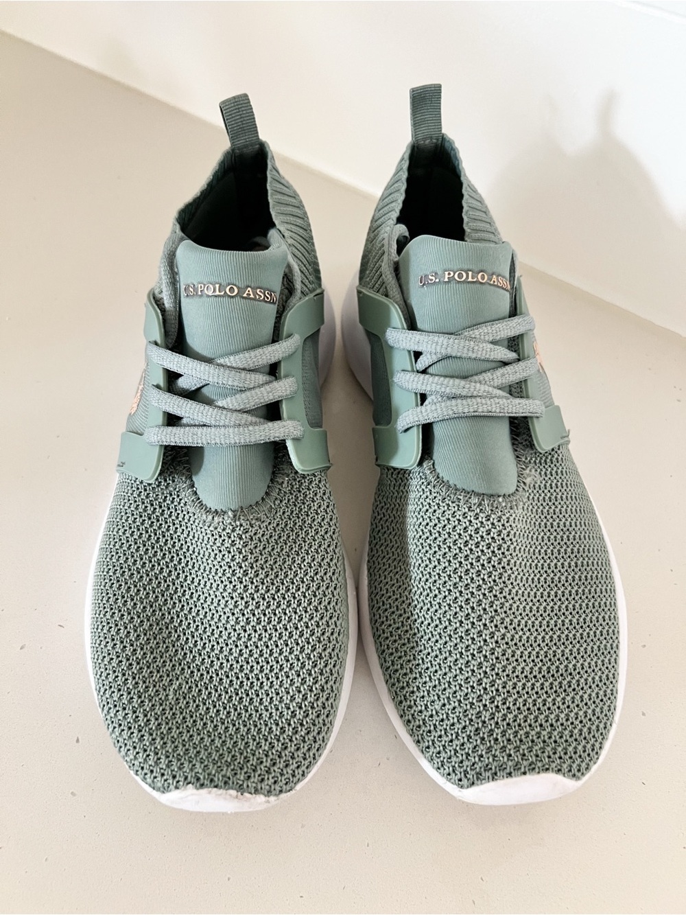 U.S. Polo Assn. Olive Gray Knit Slip-On Sneakers White Sole Women’s Size 10 - Picture 5 of 7